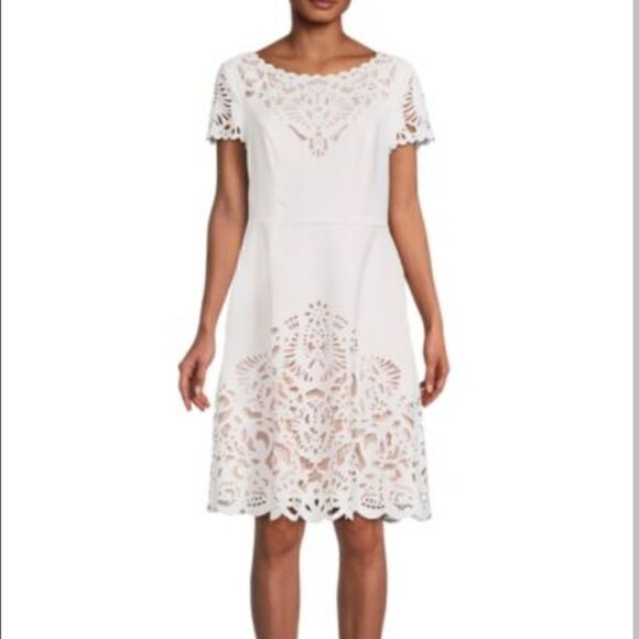 FOCUS BY SHANI Laser Cut Fit & Flare Dress - Picture 1 of 4